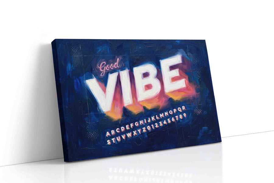 Neon Echoes of Positivity typography canvas print, gallery-wrapped, ready to hang