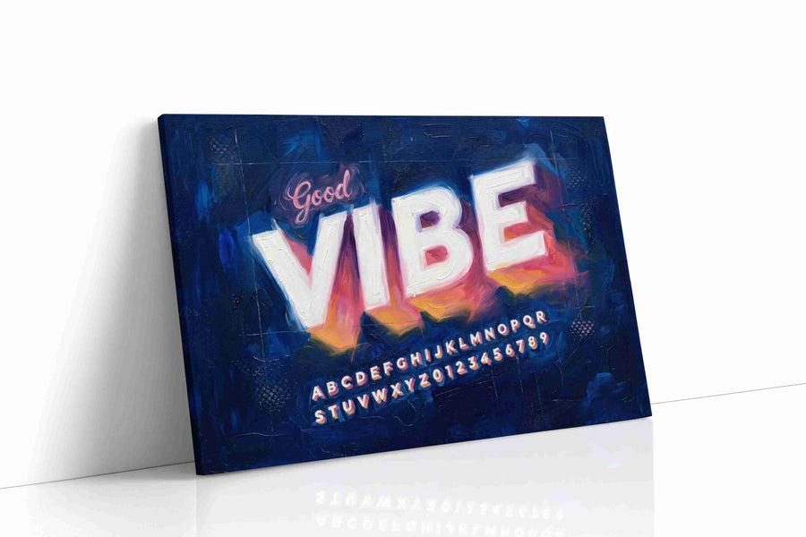 Neon Echoes of Positivity typography canvas print gallery-wrapped landscape canvas studio shot