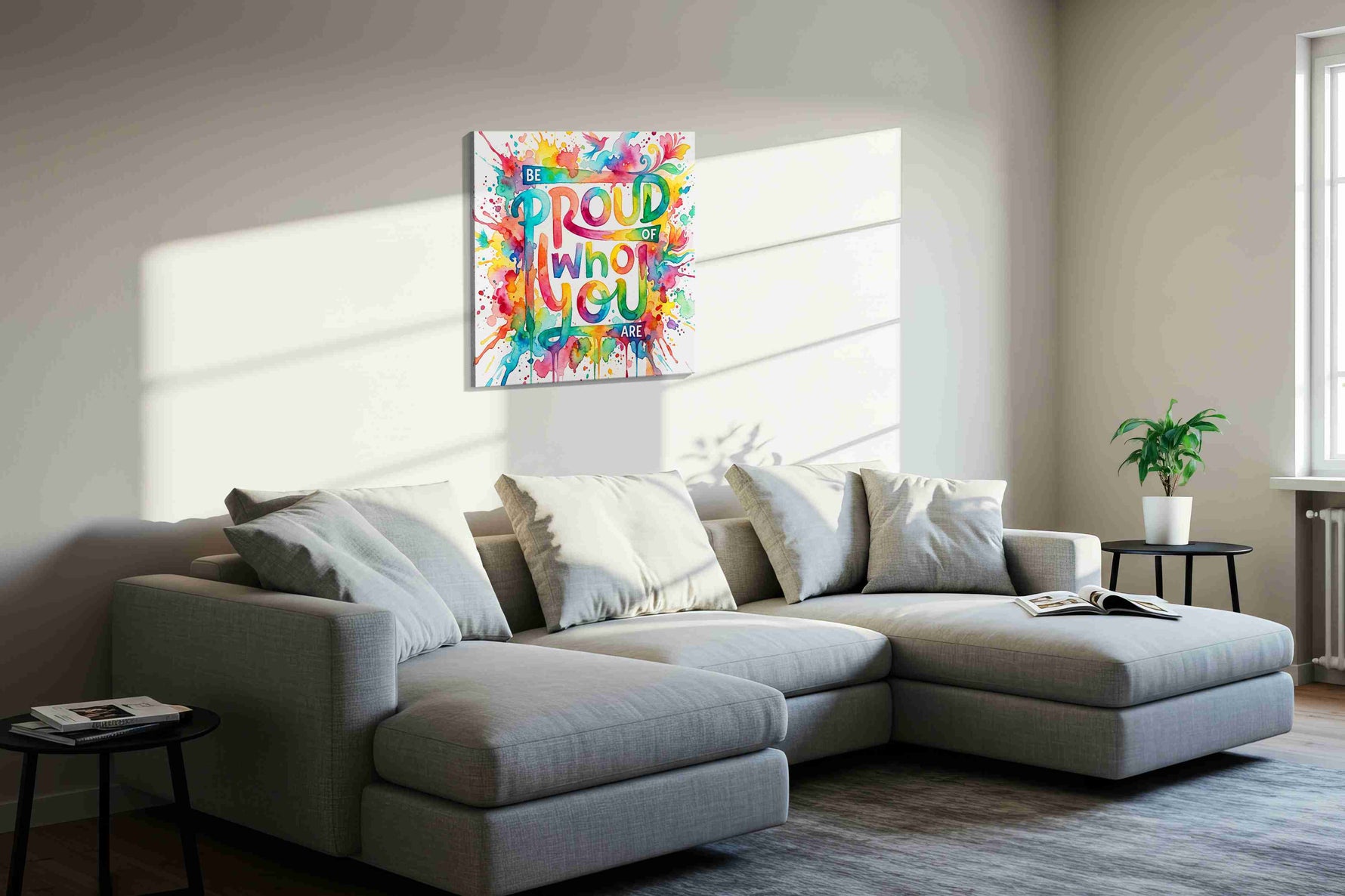 Radiant Self Affirmation motivational canvas print, displayed in a living room