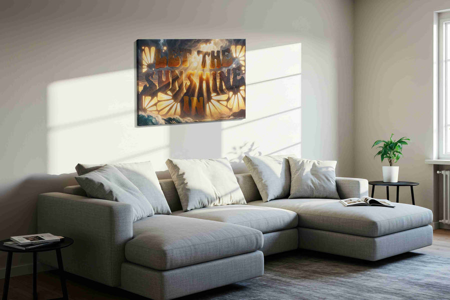 Radiant Storm Serenity motivational canvas print, displayed in a living room