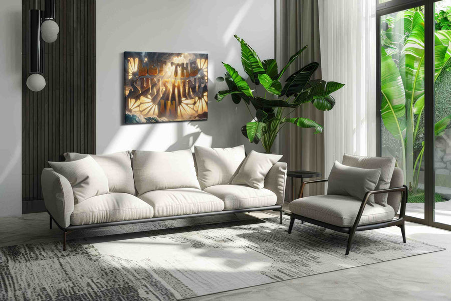 Radiant Storm Serenity motivational canvas print in a modern interior mockup