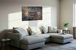 Soulful Culinary Whispers typography canvas print, displayed in a living room