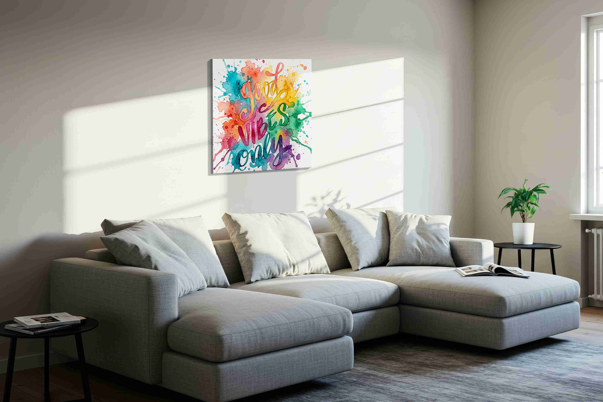 Splash of Positivity motivational canvas print, displayed in a living room
