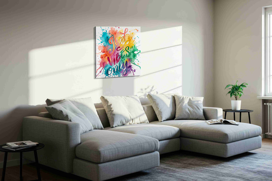 Splash of Positivity motivational canvas print, displayed in a living room