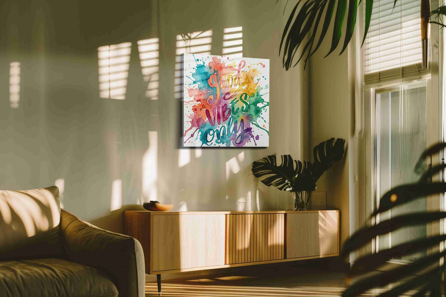 Splash of Positivity motivational canvas print, on wall, lifestyle preview