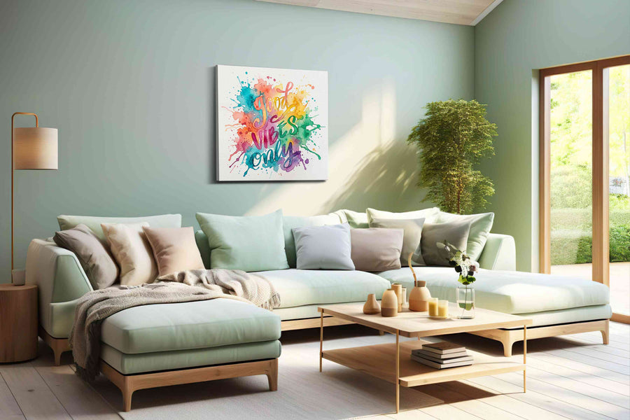 Splash of Positivity motivational canvas print, hanging on wall