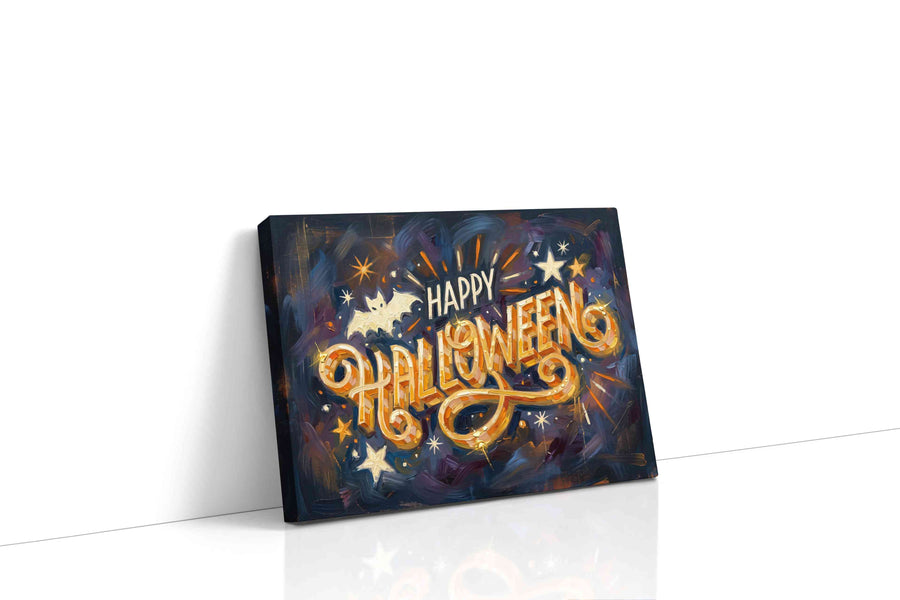 Spooky Festive Whimsy typography canvas print gallery-wrapped landscape canvas studio shot