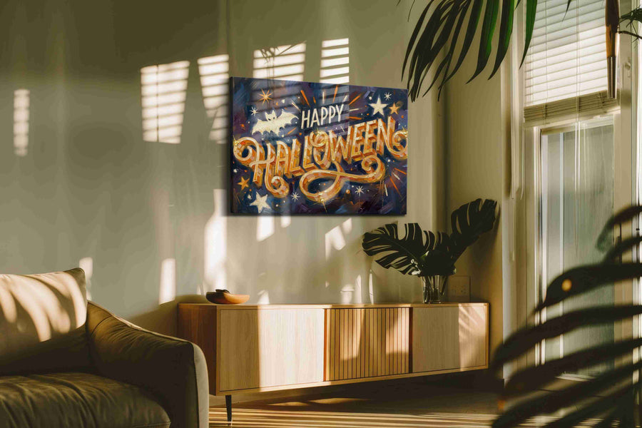 Spooky Festive Whimsy typography canvas print, on wall, lifestyle preview