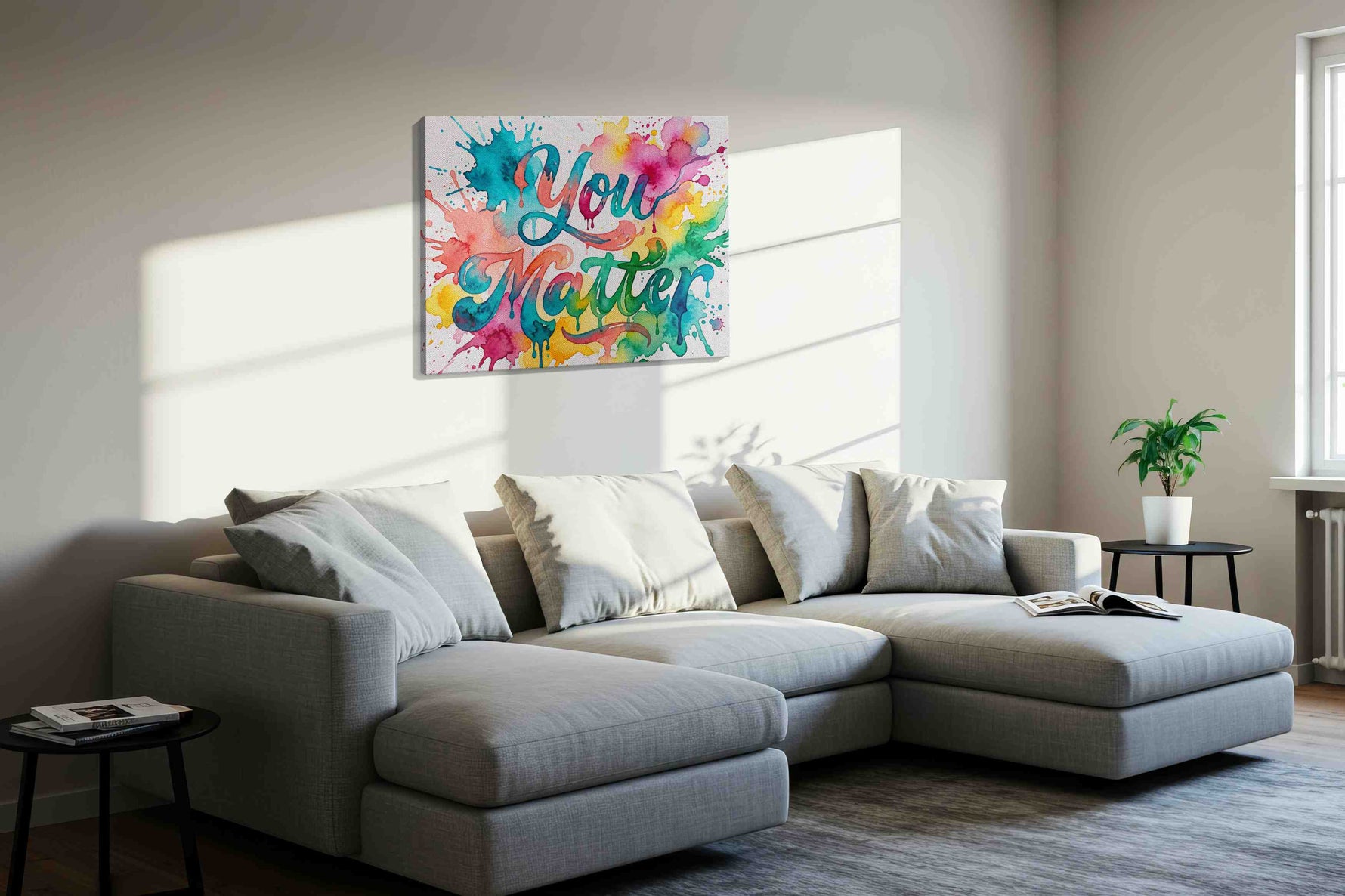 Vibrant Affirmations motivational canvas print in a living room scene