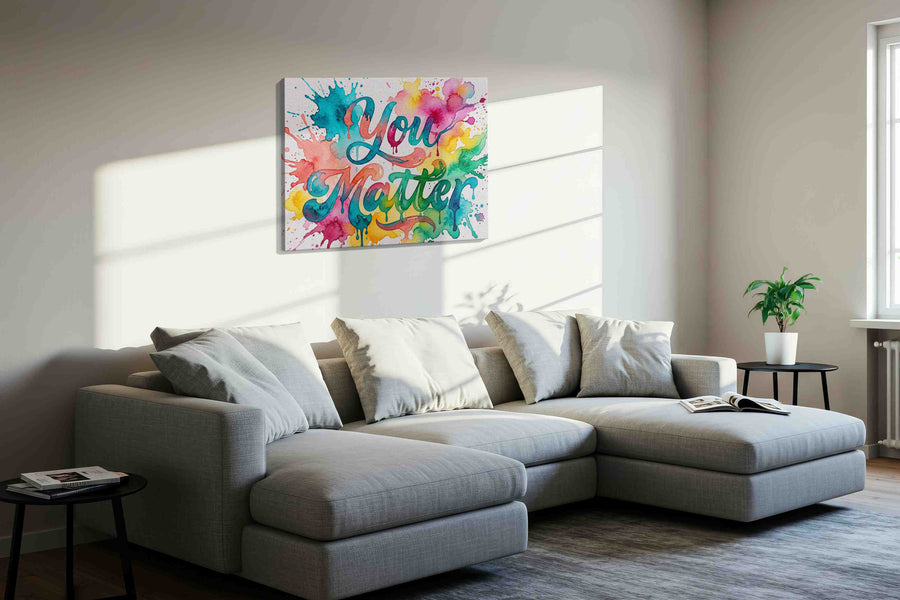Vibrant Affirmations motivational canvas print in a living room scene