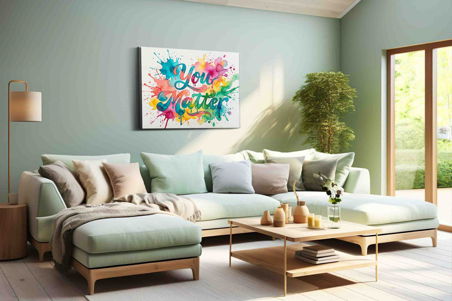 Vibrant Affirmations motivational canvas print, hanging on wall