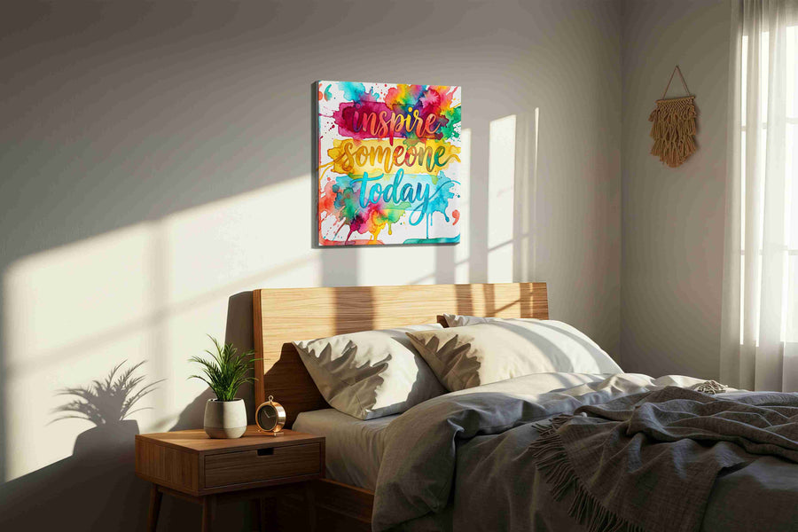 Vibrant Inspiration Splash motivational canvas print, displayed in a bedroom