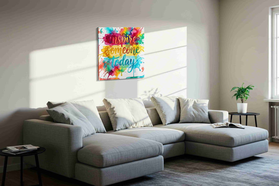 Vibrant Inspiration Splash motivational canvas print, displayed in a living room