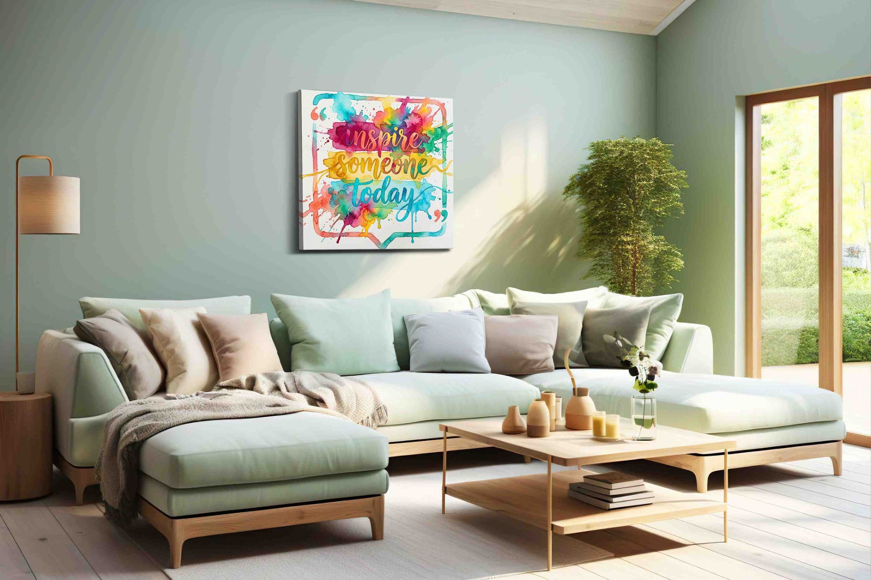 Vibrant Inspiration Splash motivational canvas print, hanging on wall