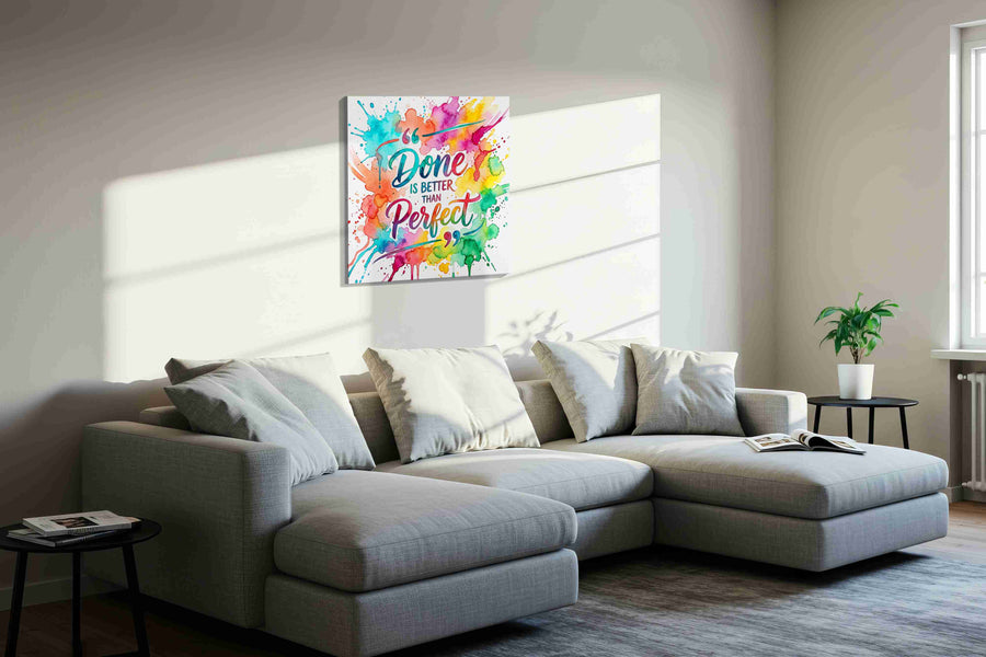 Vibrant Perfection motivational canvas print, displayed in a living room