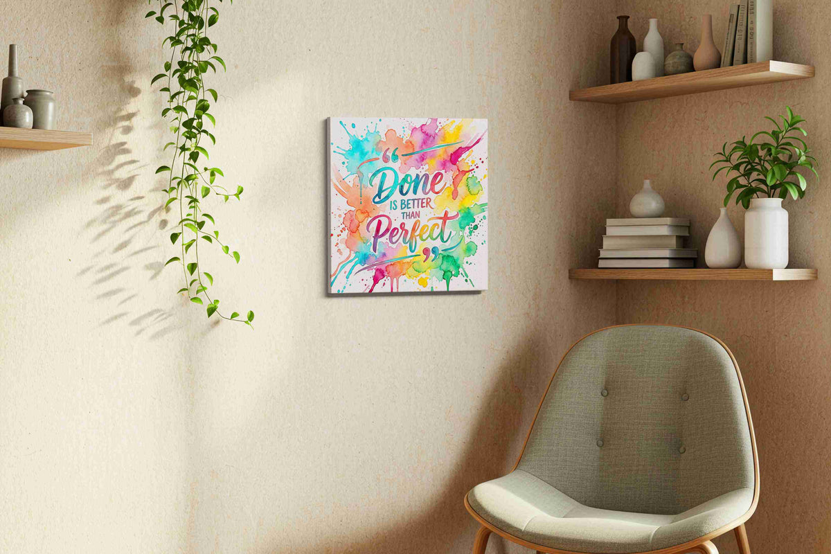 Vibrant Perfection motivational canvas print in a living room scene
