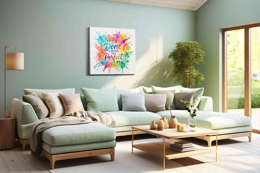 Vibrant Perfection motivational canvas print, hanging on wall