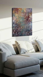 Whimsical Winter Wishes typography canvas print, displayed in a living room