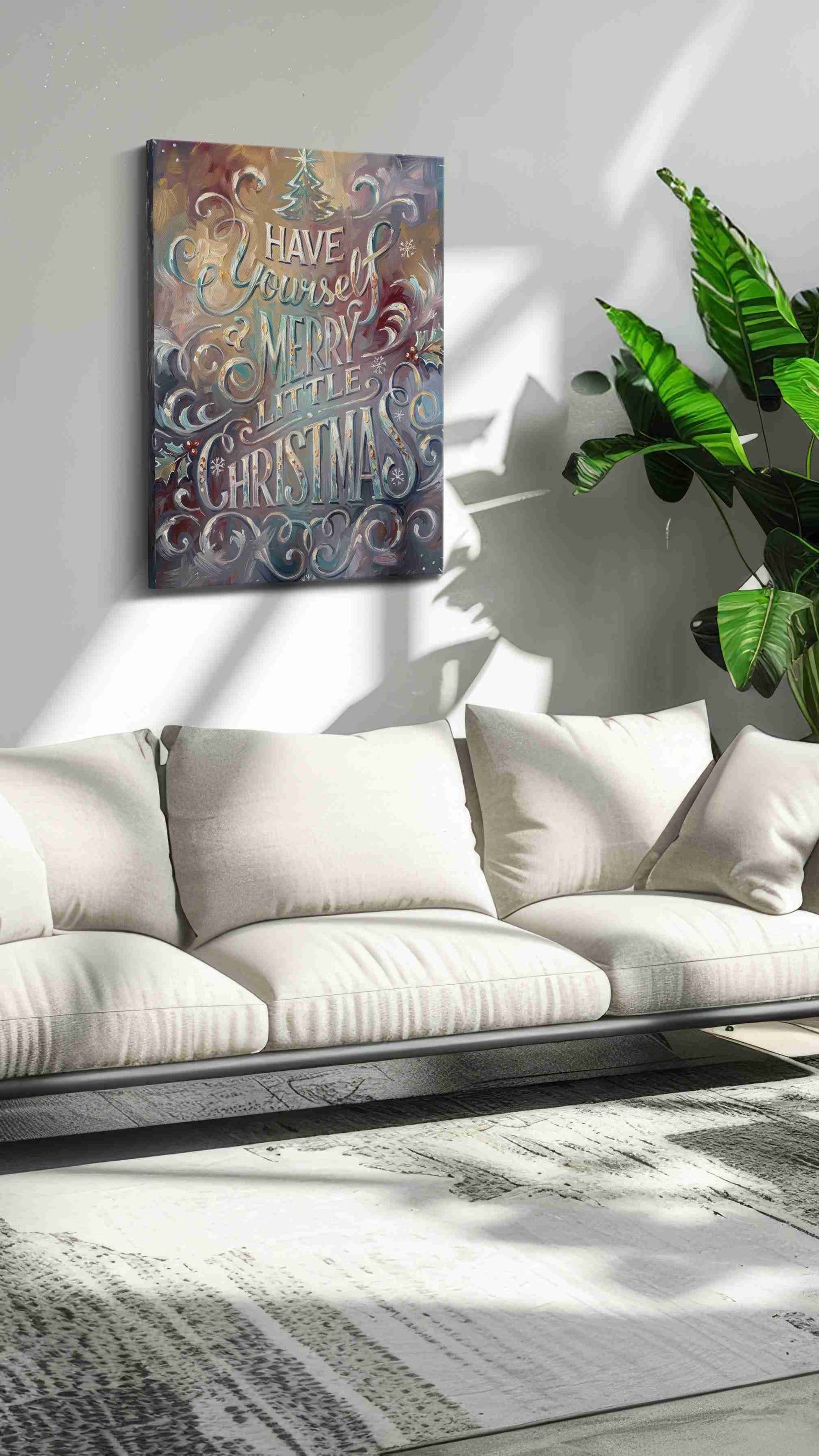Whimsical Winter Wishes typography canvas print, on wall, lifestyle preview