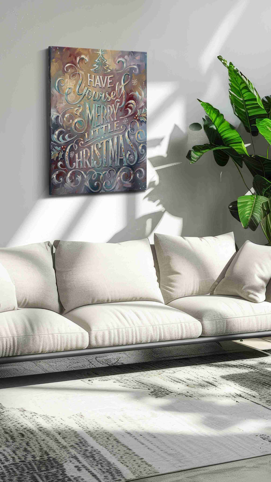 Whimsical Winter Wishes typography canvas print, on wall, lifestyle preview
