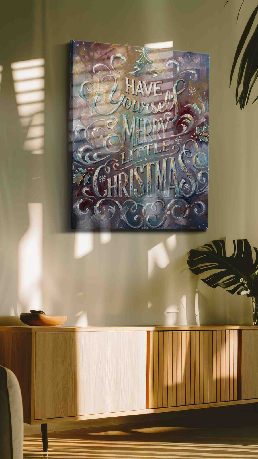 Whimsical Winter Wishes typography canvas print in a hung canvas mockup