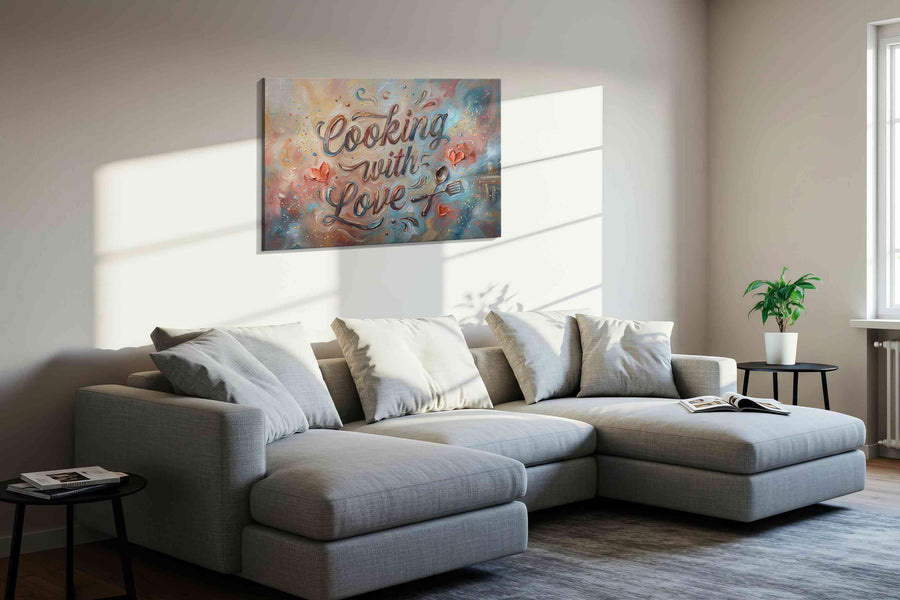 Whisked Affection typography canvas print in a living room scene