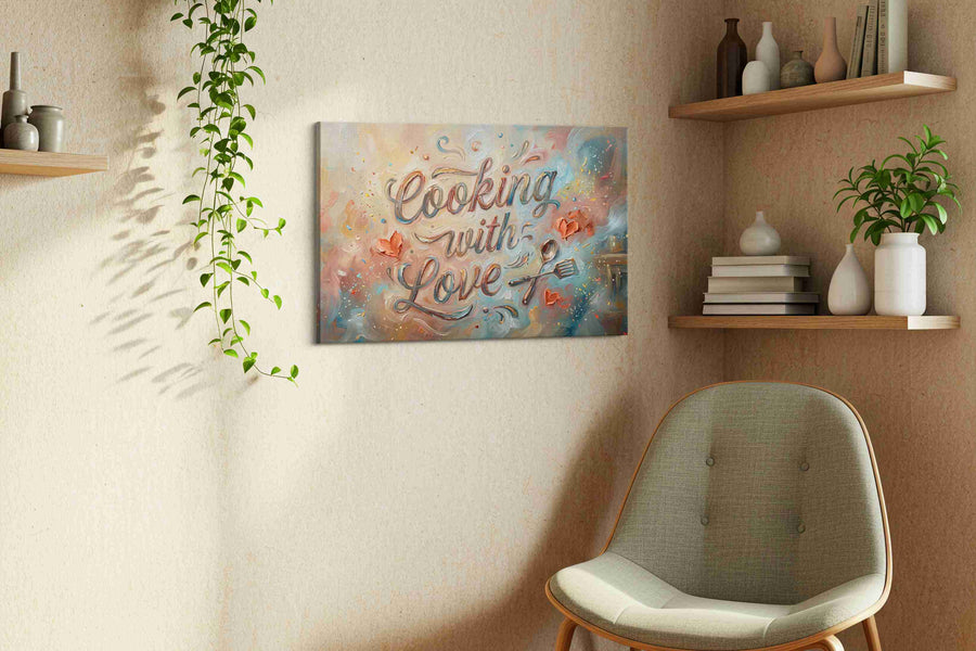 Whisked Affection typography canvas print, displayed in a living room