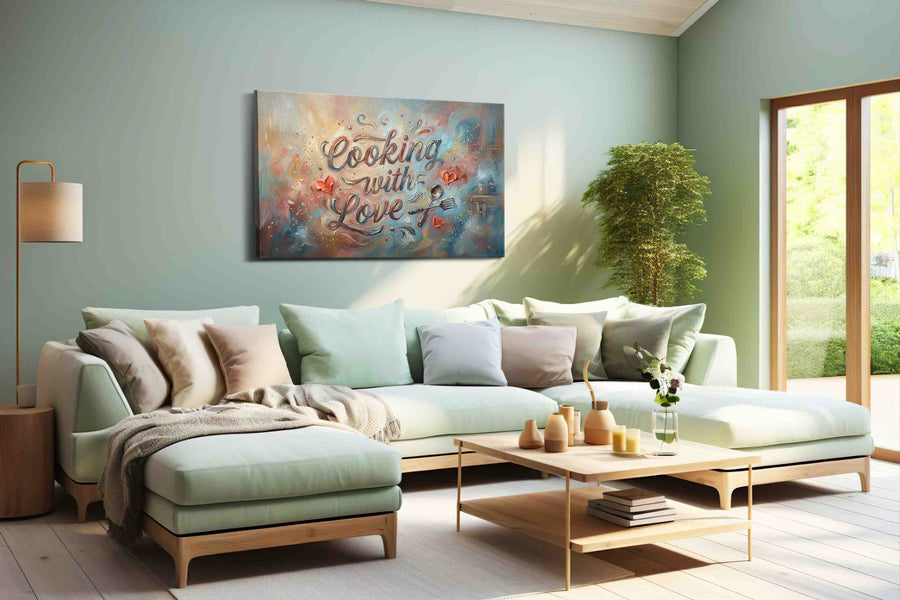 Whisked Affection typography canvas print, hanging on wall