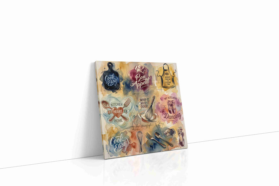Whisked Away in Culinary Bliss typography canvas print, gallery-wrapped, ready to hang