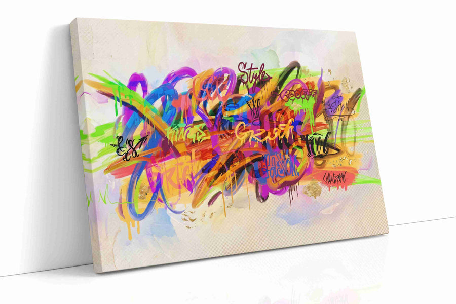 Vibrant Urban Expressions typography canvas print, gallery-wrapped, ready to hang