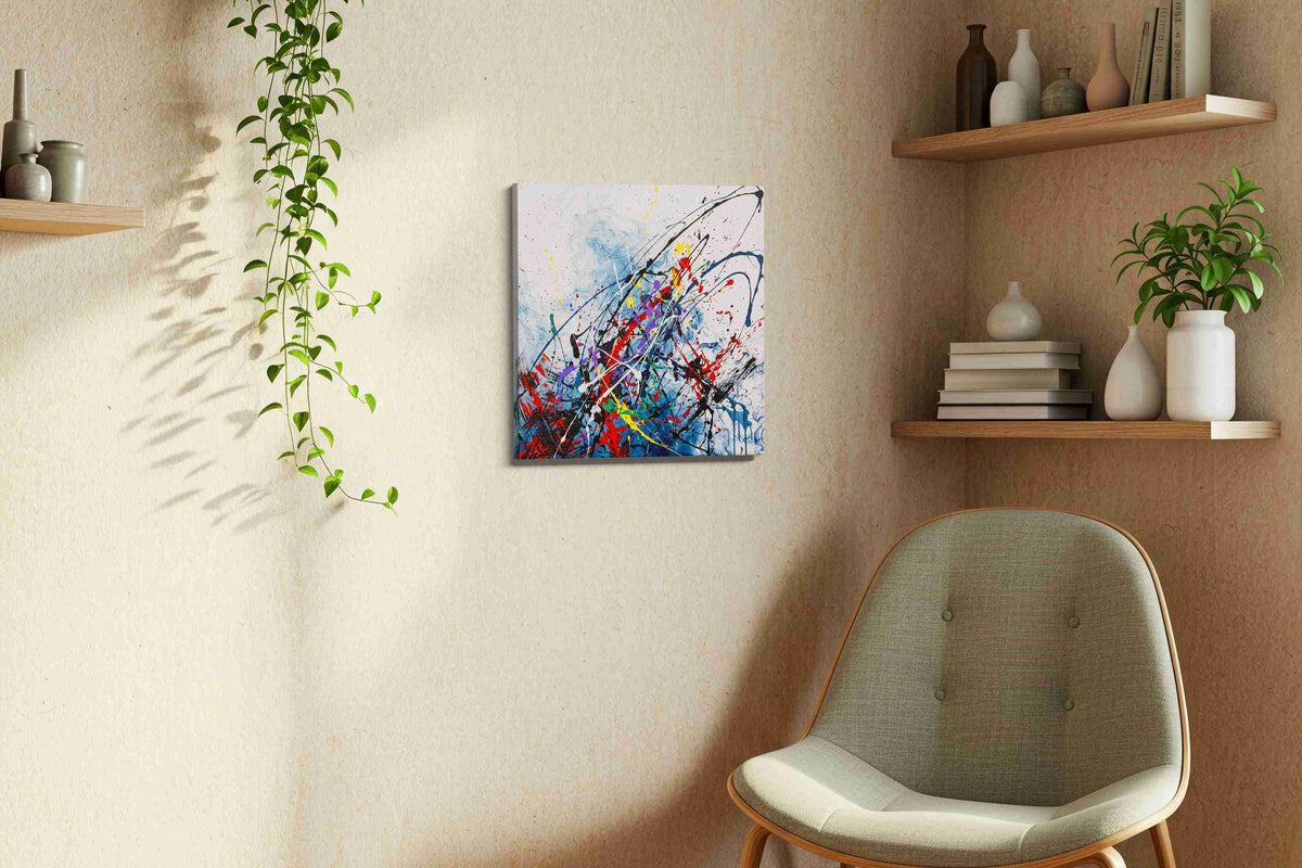 Celestial Whirlwind Symphony abstract canvas print, hanging on wall — view 4