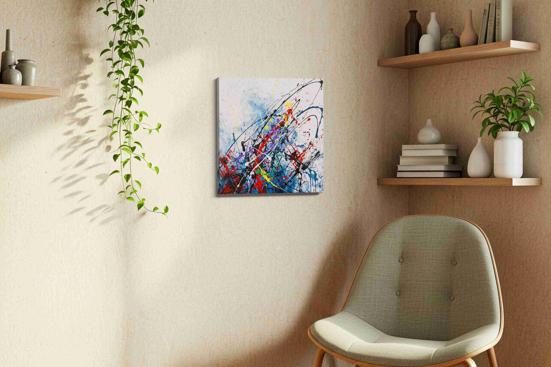 Celestial Whirlwind Symphony abstract canvas print, hanging on wall — view 4