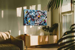 Chaotic Symphony in Blue abstract canvas print, on wall, lifestyle preview