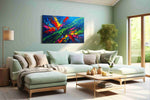 Cosmic Burst of Colors abstract canvas print, hanging on wall