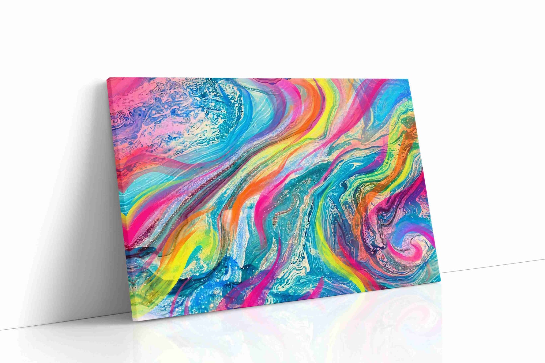 Cosmic Color Cascade abstract canvas print gallery-wrapped landscape canvas studio shot