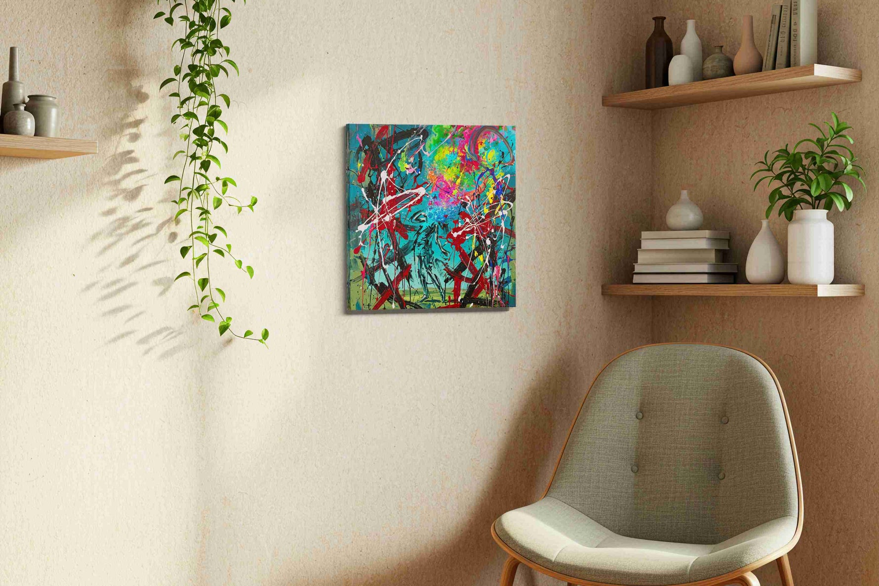 Cosmic Dance of Chaos abstract canvas print, displayed in a living room
