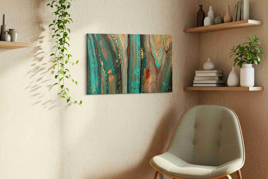 Ebb and Flow of Elemental Rivers abstract canvas print, hanging on wall