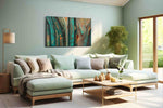 Ebb and Flow of Elemental Rivers abstract canvas print shown in a wall scene