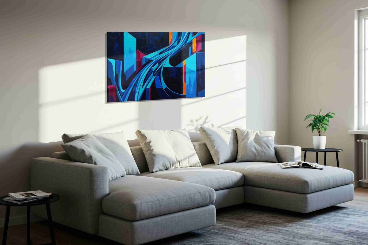 Electric Symphony abstract canvas print in a living room scene