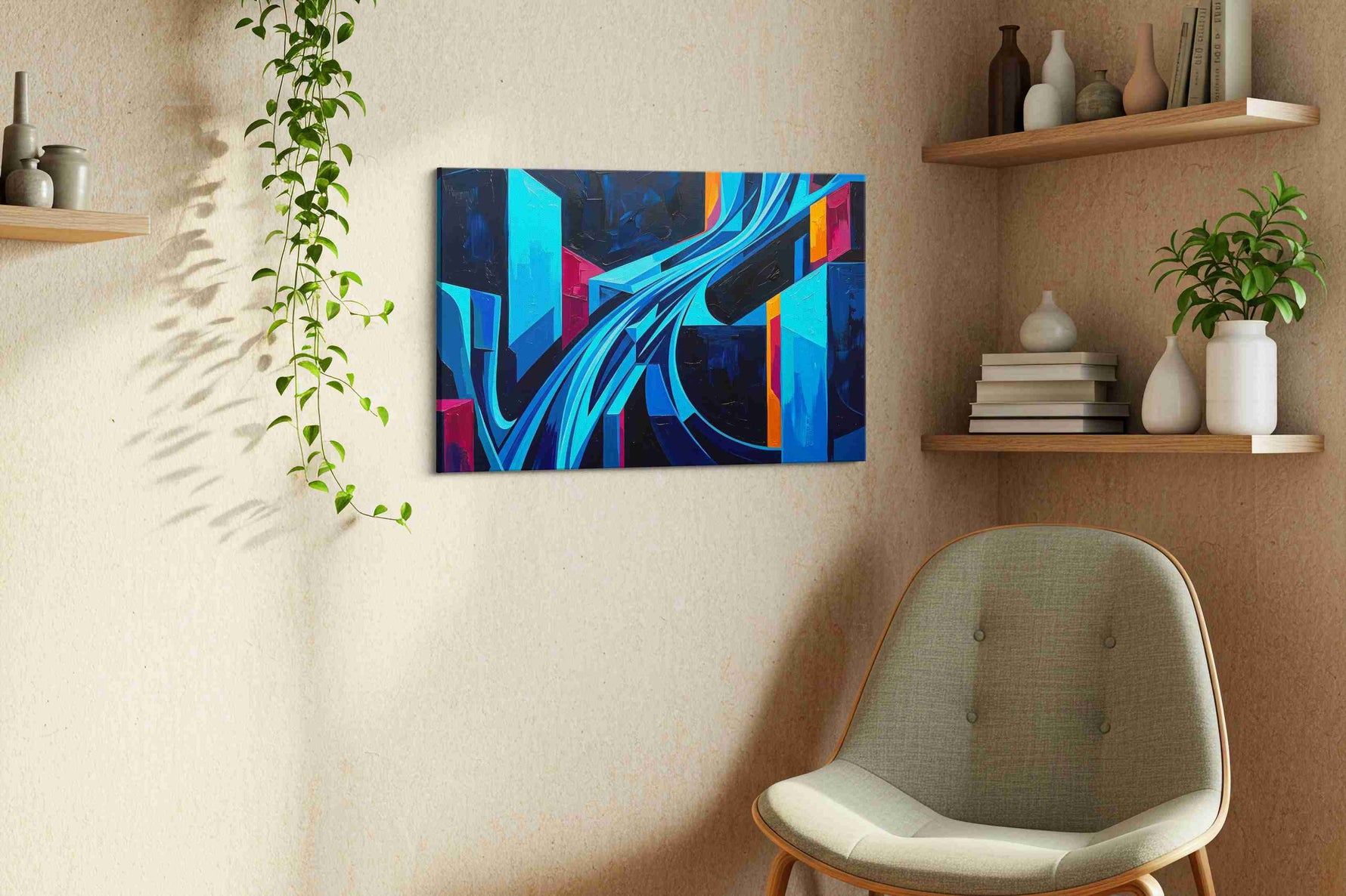 Electric Symphony abstract canvas print, displayed in a living room