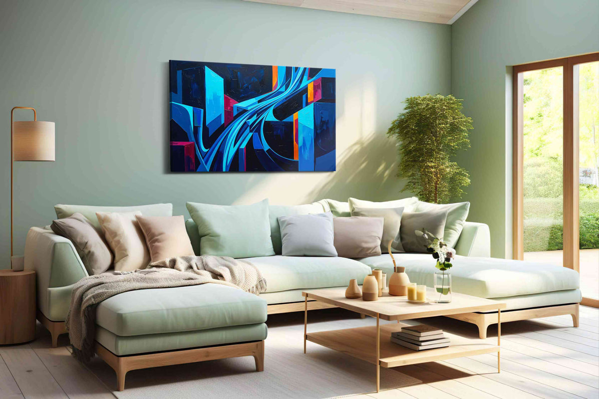Electric Symphony abstract canvas print, hanging on wall