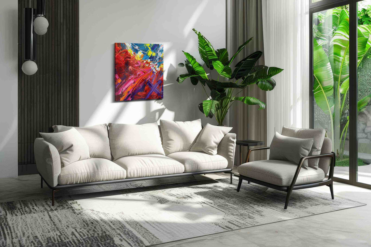 Eruptive Symphony abstract canvas print, on wall, lifestyle preview