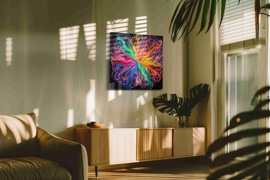 Eternal Vortex of Color abstract canvas print in a hung canvas mockup