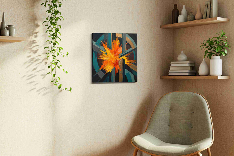 Explosive Symphony abstract canvas print in a living room scene