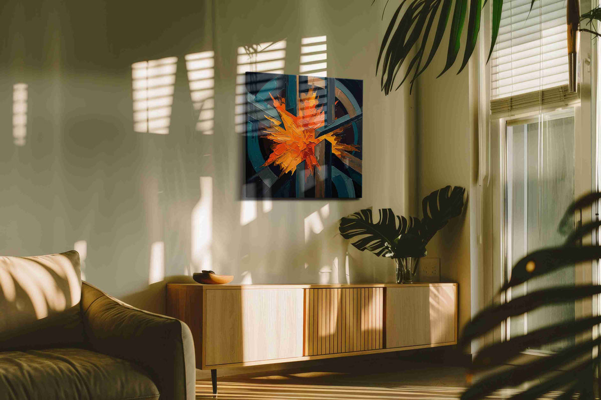 Explosive Symphony abstract canvas print, on wall, lifestyle preview
