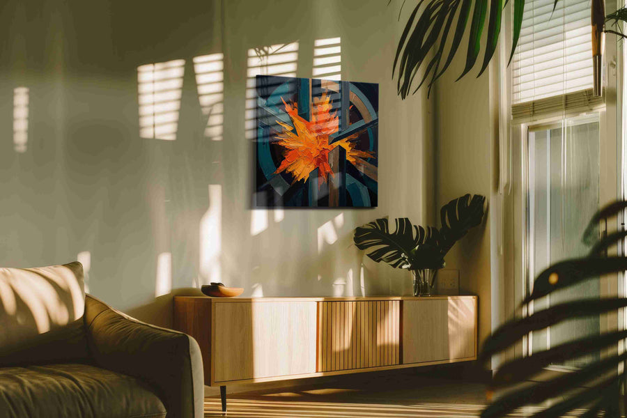 Explosive Symphony abstract canvas print, on wall, lifestyle preview