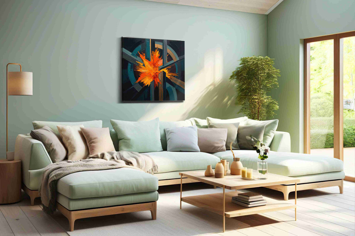 Explosive Symphony abstract canvas print, hanging on wall