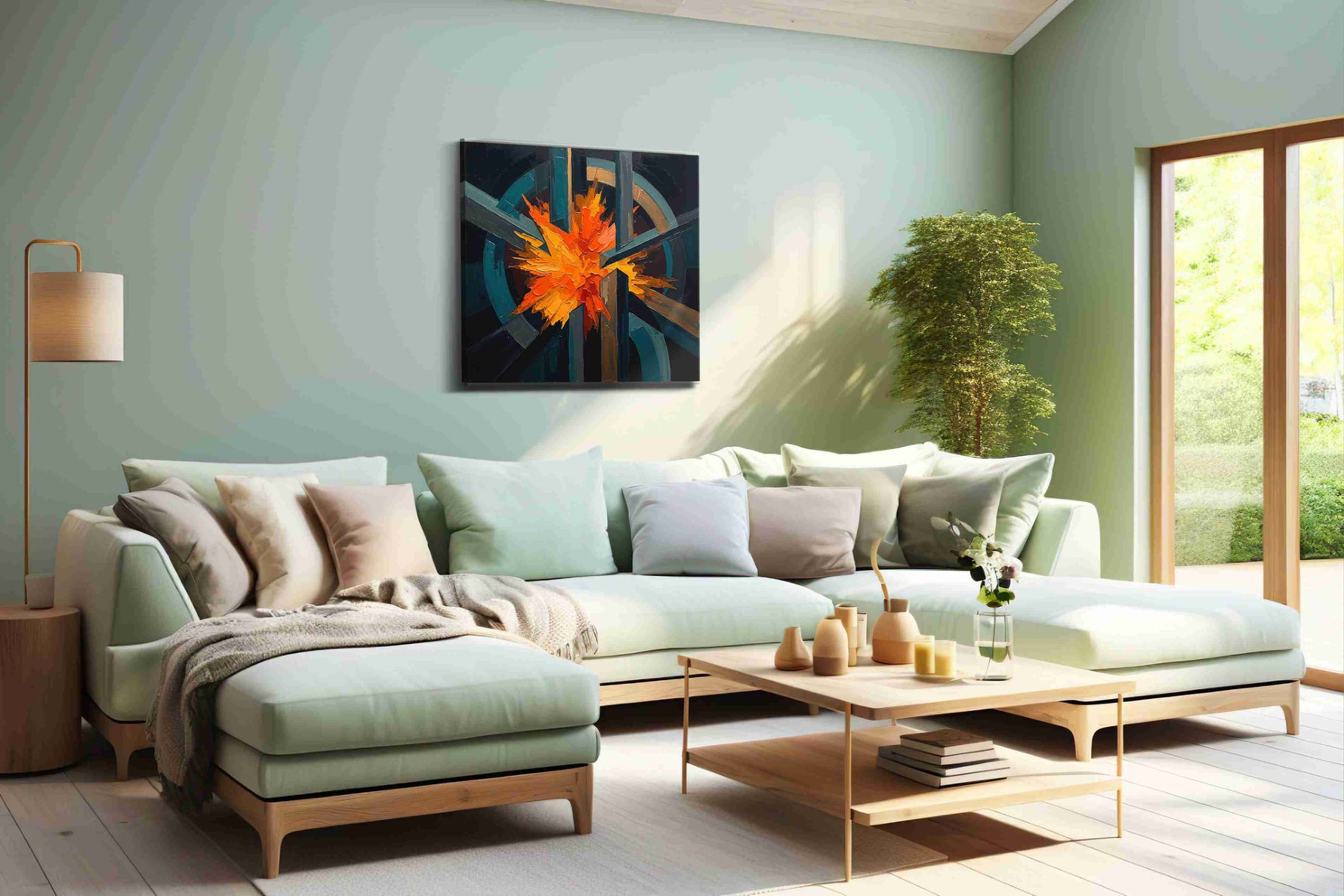 Explosive Symphony abstract canvas print, hanging on wall