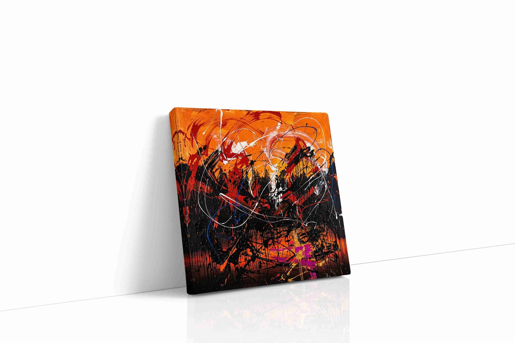 Fiery Whirlwind abstract canvas print gallery-wrapped square canvas studio shot