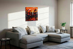 Fiery Whirlwind abstract canvas print, displayed in a living room